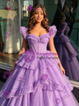 Purple Tulle Straps Beading Quinceanera Dress