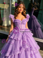 Purple Tulle Straps Beading Quinceanera Dress