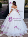 White Tulle Off the Shoulder Appliques Quinceanera Dress