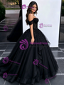 Black Tulle Off the Shoulder Appliques Quinceanera Dress