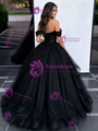 Black Tulle Off the Shoulder Appliques Quinceanera Dress