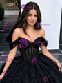 Black Tulle Off the Shoulder Appliques Quinceanera Dress