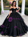 Black Tulle Off the Shoulder Appliques Quinceanera Dress