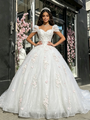 White Sequins Tulle Puff Sleeve Appliques Quinceanera Dress