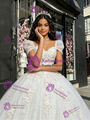 White Sequins Tulle Puff Sleeve Appliques Quinceanera Dress