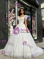 White Sequins Tulle Puff Sleeve Appliques Quinceanera Dress