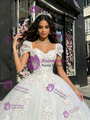 White Sequins Tulle Puff Sleeve Appliques Quinceanera Dress