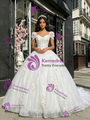White Sequins Tulle Puff Sleeve Appliques Quinceanera Dress