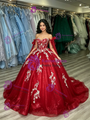 Red Tulle Sequins Appliques Quinceanera Dress