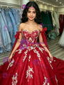 Red Tulle Sequins Appliques Quinceanera Dress