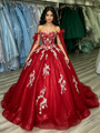 Red Tulle Sequins Appliques Quinceanera Dress