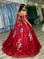 Red Tulle Sequins Appliques Quinceanera Dress