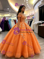 Orange Tulle Off the Shoulder Appliques Quinceanera Dress