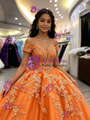 Orange Tulle Off the Shoulder Appliques Quinceanera Dress