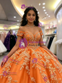 Orange Tulle Off the Shoulder Appliques Quinceanera Dress