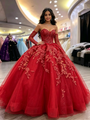 Red Tulle Strapless Appliques Quinceanera Dress
