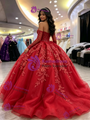 Red Tulle Strapless Appliques Quinceanera Dress