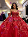 Red Tulle Strapless Appliques Quinceanera Dress