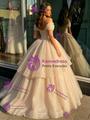 Champagne Tulle Off the Shoulder Quinceanera Dress