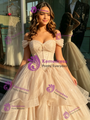 Champagne Tulle Off the Shoulder Quinceanera Dress
