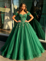 Green Tulle Off the Shoulder Beading Quinceanera Dress