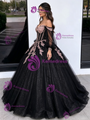 Black Tulle Off the Shoulder Appliques Quinceanera Dress