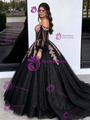 Black Tulle Off the Shoulder Appliques Quinceanera Dress