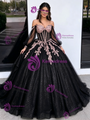 Black Tulle Off the Shoulder Appliques Quinceanera Dress