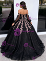 Black Tulle Off the Shoulder Appliques Quinceanera Dress