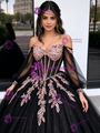 Black Tulle Off the Shoulder Appliques Quinceanera Dress