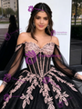Black Tulle Off the Shoulder Appliques Quinceanera Dress