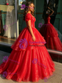 Red Tulle Sequins Beading Quinceanera Dress