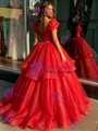 Red Tulle Sequins Beading Quinceanera Dress