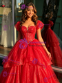 Red Tulle Sequins Beading Quinceanera Dress