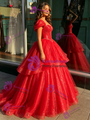 Red Tulle Sequins Beading Quinceanera Dress