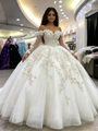 White Tulle Off the Shoulder Appliques Quinceanera Dress