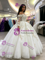 White Tulle Off the Shoulder Appliques Quinceanera Dress