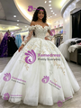 White Tulle Off the Shoulder Appliques Quinceanera Dress