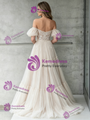 Ivory Tulle Lace Off The Shoulder Puff Sleeve Wedding Dress