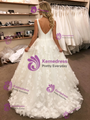 White Tulle V-Neck 3D Flower Wedding Dress