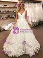 White Tulle V-Neck 3D Flower Wedding Dress