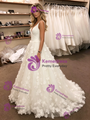 White Tulle V-Neck 3D Flower Wedding Dress