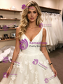 White Tulle V-Neck 3D Flower Wedding Dress