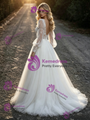 White Tulle Lace Square Neck Long Sleeve Wedding Dress