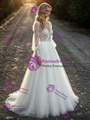 White Tulle Lace Square Neck Long Sleeve Wedding Dress