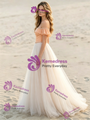 Chamapgne Tulle Off the Shoulder Beading Wedding Dress