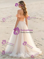 Chamapgne Tulle Off the Shoulder Beading Wedding Dress