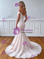 Sexy White Mermaid Lace Off Shoulder Wedding Dress