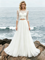 White Two Piece Short Sleeve Wedding Dress