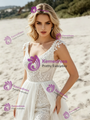 White Tulle V-neck Split Wedding Dress